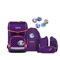 Ergobag Schulranzen Cubo Light PerlentauchBär 22/23 5-teiliges Set In Pink
