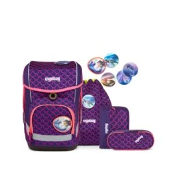 Ergobag Schulranzen Cubo PerlentauchBär NEU 5-teiliges Set In Lila/pink